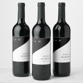 Rótulo De Garrafa De Cerveja Casamento Elegante Moderno em Preto e Branco Monog