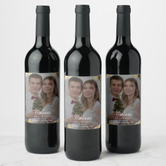 Rótulo De Garrafa De Cerveja Casamento Elegante Preto e Dourado