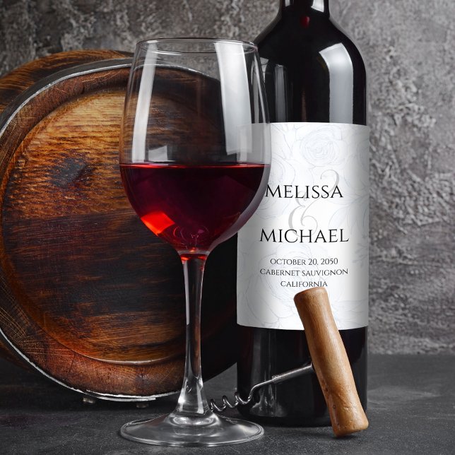 Rótulo De Garrafa De Cerveja Casamento Elegante Simples Blue Floral Greenery (Elegant blue floral party wine label. )