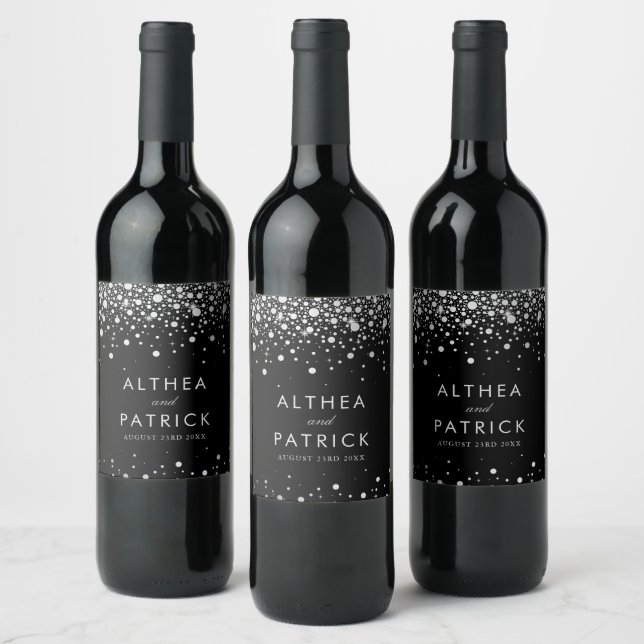 Rótulo De Garrafa De Cerveja Casamento Faux Silver Foil e Pontos de Confetti Pr (Garrafas)
