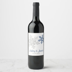 Rótulo De Garrafa De Cerveja Casamento Floco de Neve Azul Naval Prata