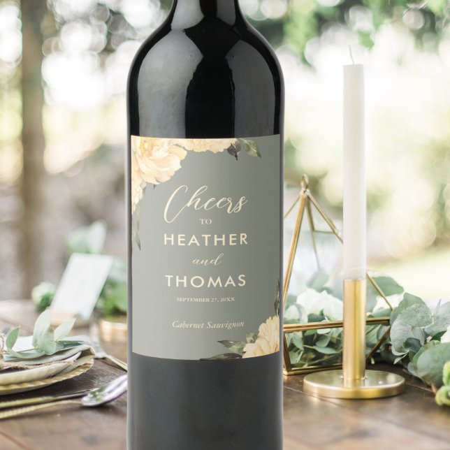 Rótulo De Garrafa De Cerveja Casamento Floral Amarelo Verde Moderno (Criador carregado)