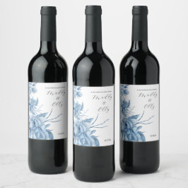 Rótulo De Garrafa De Cerveja Casamento Floral Azul Cinza Gelado