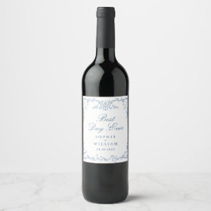 Rótulo De Garrafa De Cerveja Casamento Floral Azul com Dusty Ornamentado Vitori