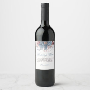 Rótulo De Garrafa De Cerveja Casamento floral azul e malva empoeirado da