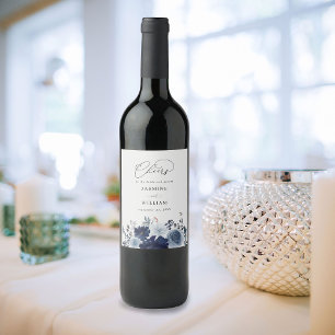 Rótulo De Garrafa De Cerveja Casamento Floral Azul e Marinho