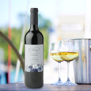 Rótulo De Garrafa De Cerveja Casamento Floral Azul e Marinho - Cinza Azul