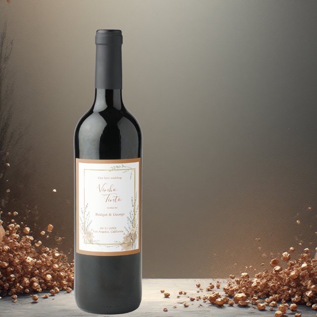 Rótulo De Garrafa De Cerveja Casamento Floral Beige Rustic (Criador carregado)