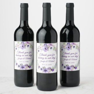 Rótulo De Garrafa De Cerveja Casamento Floral Branco de Lavanda Roxo |