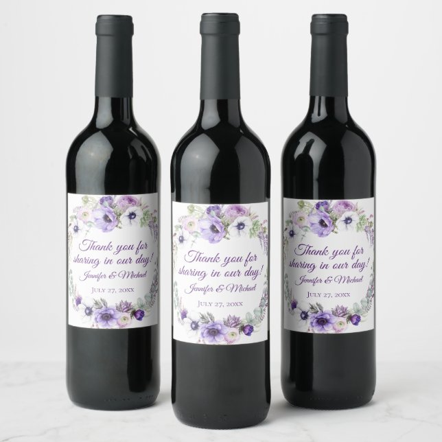 Rótulo De Garrafa De Cerveja Casamento Floral Branco de Lavanda Roxo | (Garrafas)