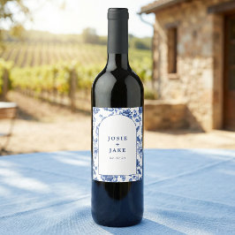 Rótulo De Garrafa De Cerveja Casamento Floral Chinoiserie Azul Empoeirado Perso