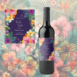 Rótulo De Garrafa De Cerveja Casamento Floral Colorida Haveria tropical