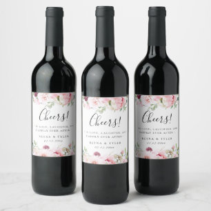 Rótulo De Garrafa De Cerveja Casamento Floral Cor-de-Rosa