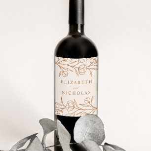Rótulo De Garrafa De Cerveja Casamento Floral de Amêndoa e Cobre Desenhado