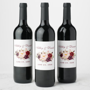 Rótulo De Garrafa De Cerveja Casamento floral de Borgonha da aguarela