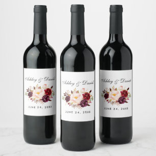 Rótulo De Garrafa De Cerveja Casamento floral de Borgonha da aguarela