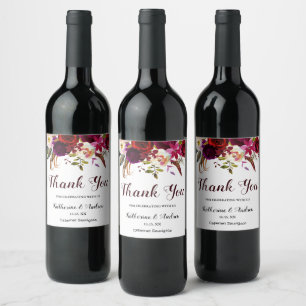 Rótulo De Garrafa De Cerveja Casamento Floral De Borgonha Marsala Red Boho Obri
