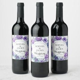 Rótulo De Garrafa De Cerveja Casamento Floral De Chic Purple Watercolor Obrigad