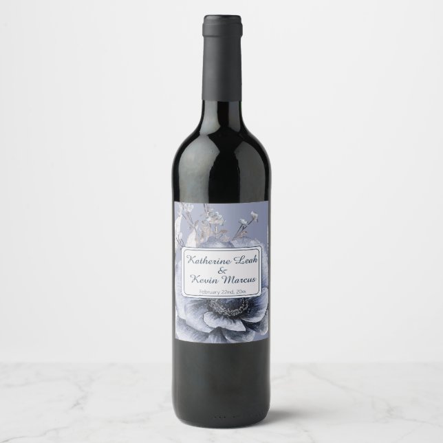 Rótulo De Garrafa De Cerveja Casamento Floral de Cinza Azul Dusty (Frente)