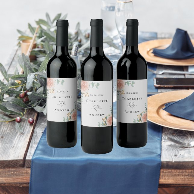 Rótulo De Garrafa De Cerveja casamento floral de eucalipto verde rosa (Criador carregado)