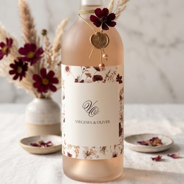 Rótulo De Garrafa De Cerveja Casamento Floral de Flores Silvestres de Outono (Criador carregado)