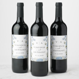 Rótulo De Garrafa De Cerveja Casamento Floral de Hortênsias Azuis e Rosas Branc