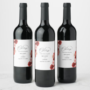 Rótulo De Garrafa De Cerveja Casamento Floral de Linha Vermelha