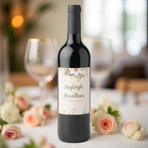 Rótulo De Garrafa De Cerveja Casamento Floral de Modern Beige Watercolor