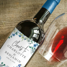 Rótulo De Garrafa De Cerveja Casamento Floral de Pena Azul Elegante Personaliza