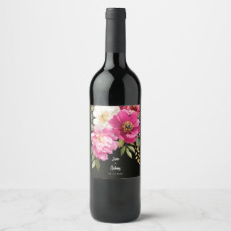 Rótulo De Garrafa De Cerveja Casamento Floral de Peony Floral, Cor Rosa e Branc