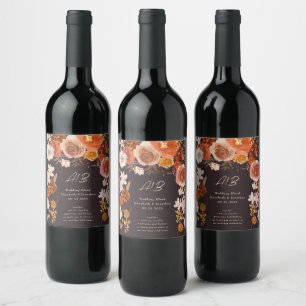 Rótulo De Garrafa De Cerveja Casamento Floral de Rich Terracotta, à meia-noite 