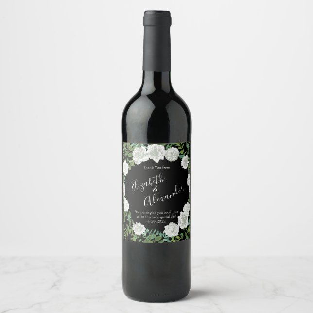 Rótulo De Garrafa De Cerveja Casamento Floral de Rosa Negra e Branca (Frente)
