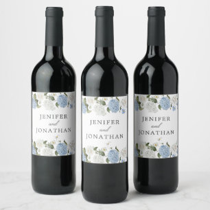 Rótulo De Garrafa De Cerveja Casamento Floral de Rosas Brancas de Hydrangea Azu