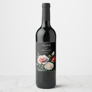 Rótulo De Garrafa De Cerveja Casamento floral de rosas vermelhas brancas cor-de