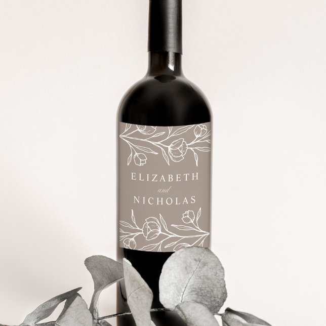 Rótulo De Garrafa De Cerveja Casamento Floral de Taupe Desengravidado (Criador carregado)
