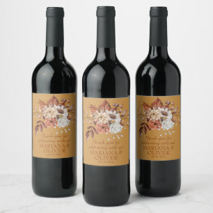 Rótulo De Garrafa De Cerveja Casamento Floral Dourado Elegante de Outono