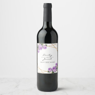 Rótulo De Garrafa De Cerveja Casamento Floral Dourado Elegante Geo Purple