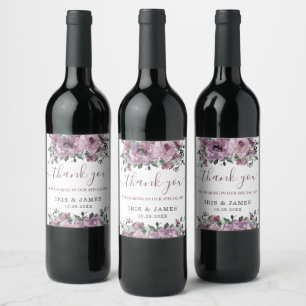 Rótulo De Garrafa De Cerveja Casamento Floral Elegante Mauve Plum Purple