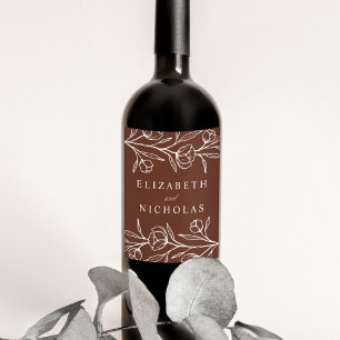 Rótulo De Garrafa De Cerveja Casamento Floral Esboçado Marrom