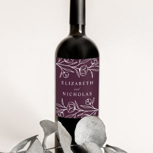 Rótulo De Garrafa De Cerveja Casamento Floral Esboçado Roxo