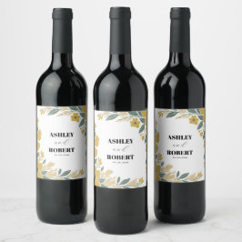 Rótulo De Garrafa De Cerveja Casamento Floral Moderno Amarelo