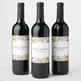 Rótulo De Garrafa De Cerveja Casamento Floral Moderno de Primavera com Amarelo