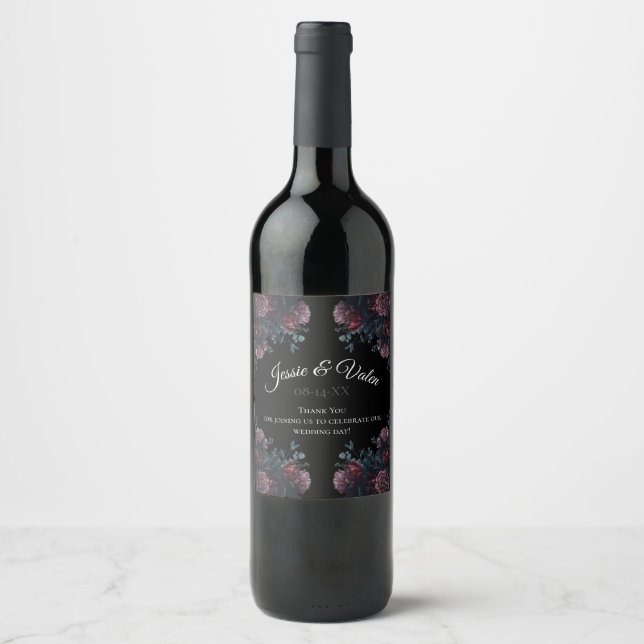 Rótulo De Garrafa De Cerveja Casamento Floral Negro Elegante Negro Gótico (Frente)