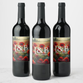 Rótulo De Garrafa De Cerveja Casamento Floral Personalizado de Poppies Vermelho