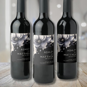 Rótulo De Garrafa De Cerveja Casamento Floral Preto Branco Elegante