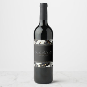 Rótulo De Garrafa De Cerveja Casamento Floral Preto e Dourado Greige 