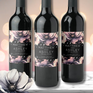 Rótulo De Garrafa De Cerveja Casamento Floral Preto Rosa Elegante Moderno
