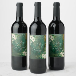 Rótulo De Garrafa De Cerveja Casamento Floral Romântico Verde Esmeralda