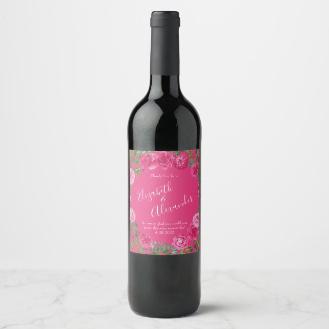 Rótulo De Garrafa De Cerveja Casamento Floral Rosa Brilhante (Frente)