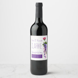 Rótulo De Garrafa De Cerveja Casamento floral rosa e roxo